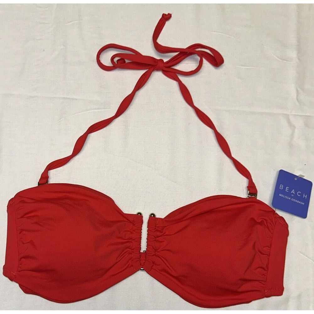 Beach by MELISSA ODABASH Red U-Ring Halter Bikini Top SZ‎ Medium Gold Hardware